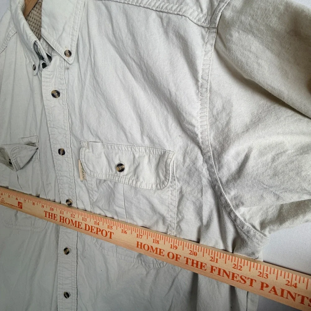 Tag Safari Button Down Shirt Size L Beige Long Sleeve Vented Back Utility